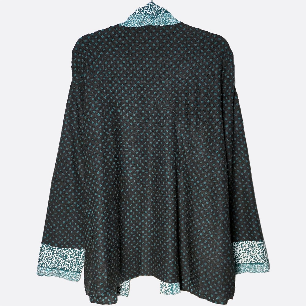 Chico's Travelers Charcoal Teal Crushed Jacket XL 1X 2X Crinkle Textured Kimono - Picture 3 of 9